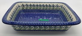 Rechthoekige ovenschaal blauw met groene rand